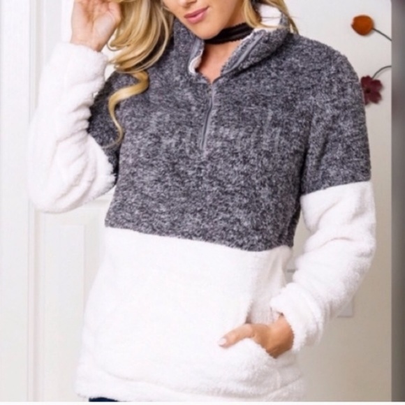 Two Tone Fleece Pullover Sherpa Quarterzip - Picture 5 of 7